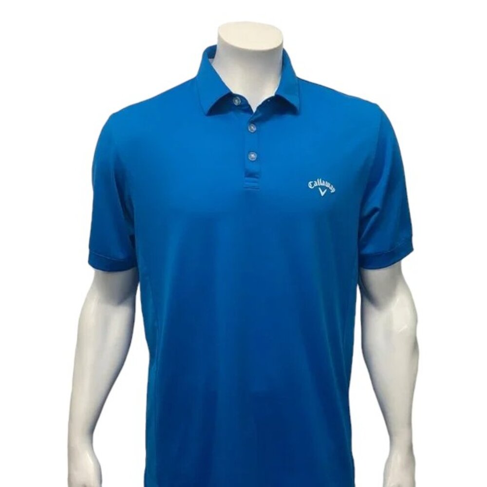 Callaway Golf Blue White Opti-Dri Polyester Short Sleeve Polo Shirt Size Large